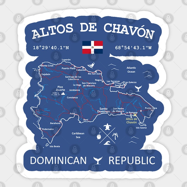 Altos de Chavón Dominican Republic Flag Travel Map Coordinates GPS Sticker by French Salsa